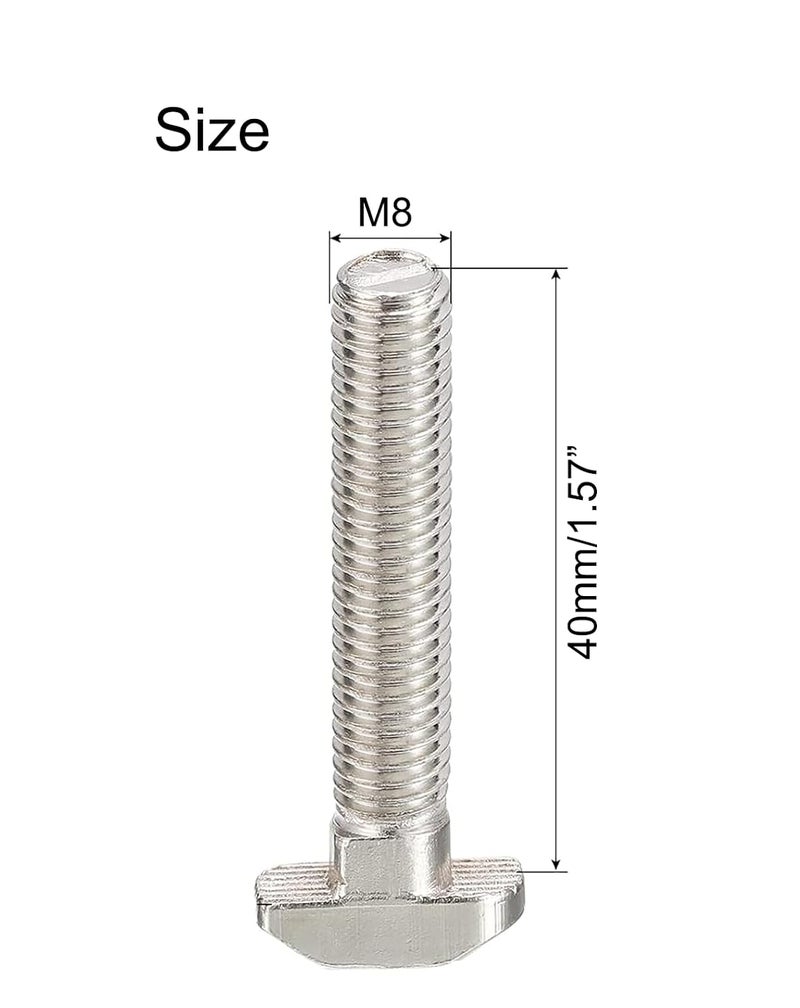NACX M8 x 40mm T-Slot Drop-in Stud Sliding Bolts, Carbon Steel Hammer Head Bolt T Screw, T-Bolt T Shape Stud Sliding Screw for 40 Series Aluminum Profile, 15PCS - Image 2